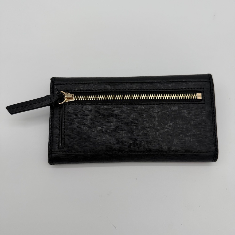 Dooney & Bourke Black Saffiano Leather Continental Clutch Flap Wallet Gold Logo - Picture 2 of 7